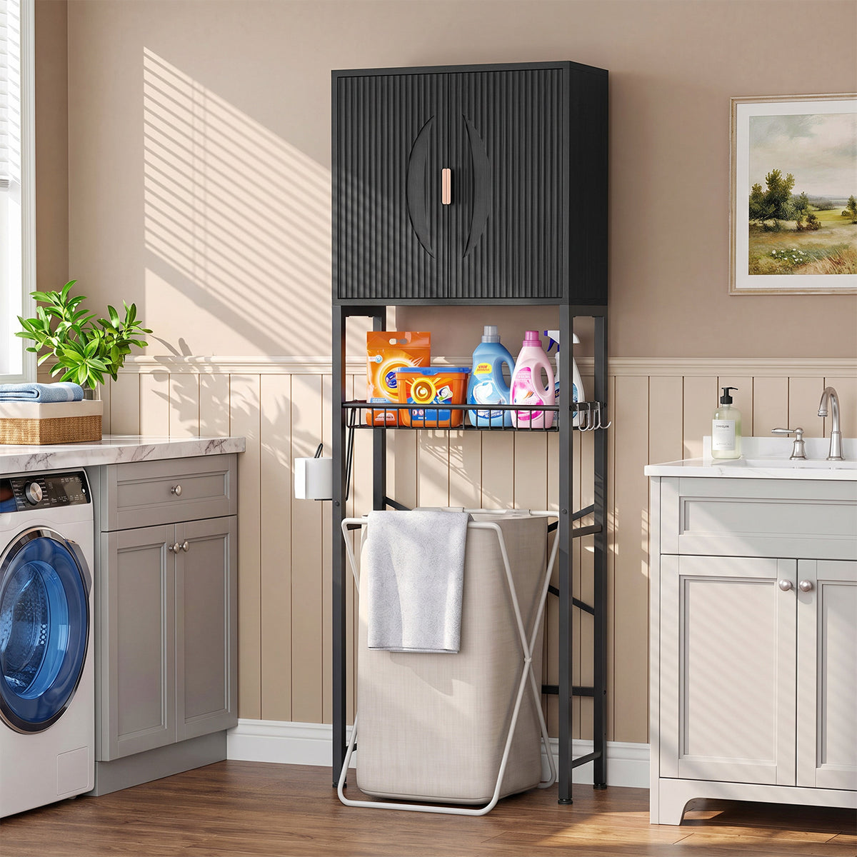 Wave Panel Bathroom Vanity with Sink, Modern Bathroom Cabinet with Storage, Space-Saving Vanity Unit