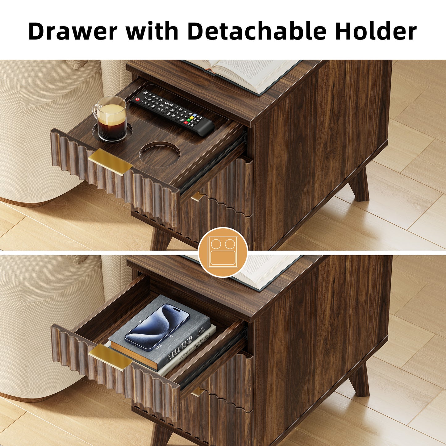 Biemlerfn 3 Drawers End Table with Charging Station, Narrow Side Table for Living Room, Sofa Side Table with Drawer and Storage Cabinet, Small Nightstand for Home Office