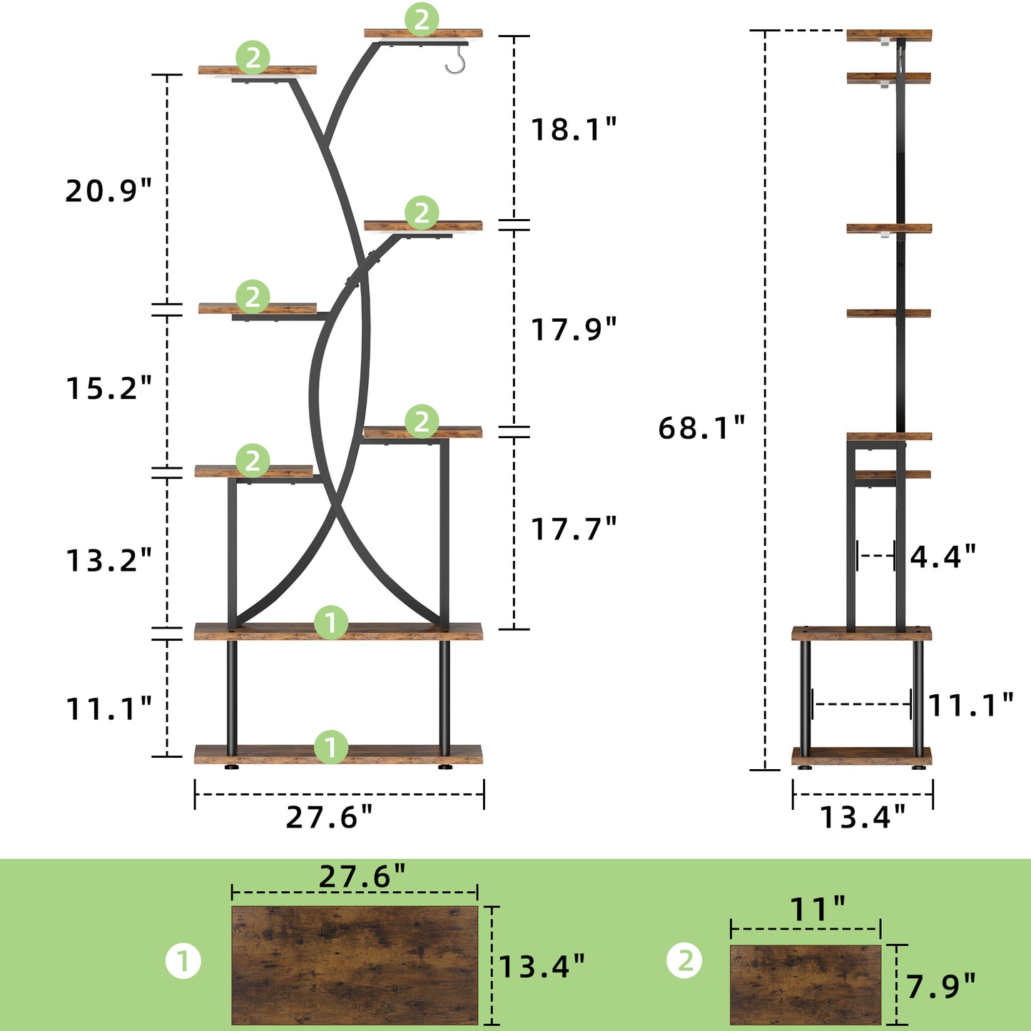 Plant Stand with Grow Lights, Biemlerfn 67" Tall Plant Shelf Indoor, 8 Tier Display Rack, Tree-Shape Metal Flower Holder for Home Living Room Office