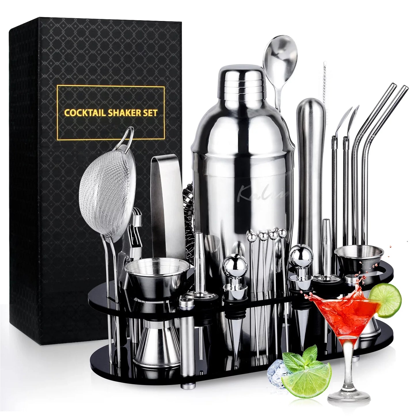 Biemlerfn Bartender Kit, 25-Piece Cocktail Shaker Set Stainless Steel Bar Tools