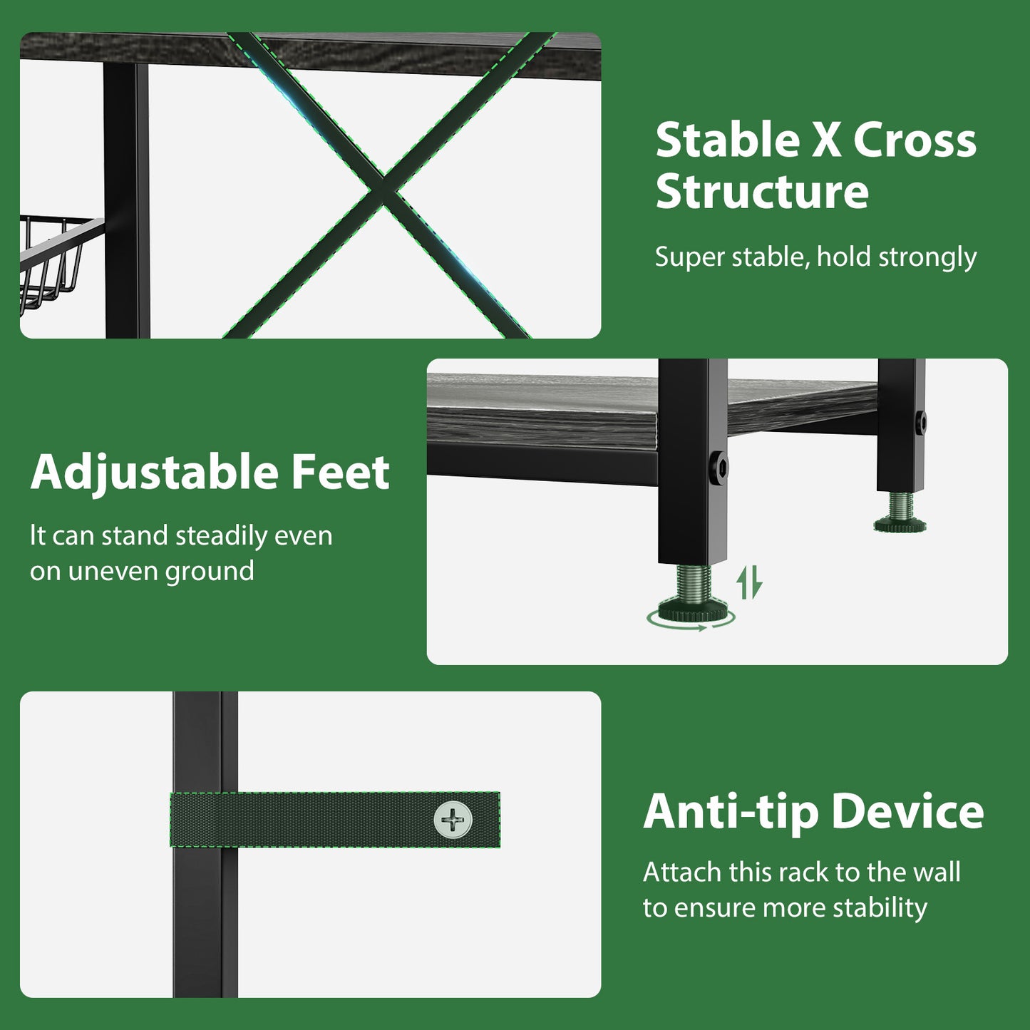 Biemlerfn 39.8" Wide Large Bakers Rack with Power Outlets, 5 Tiers Coffee Bar Table with 3 Wire Basket（Oak Gray）