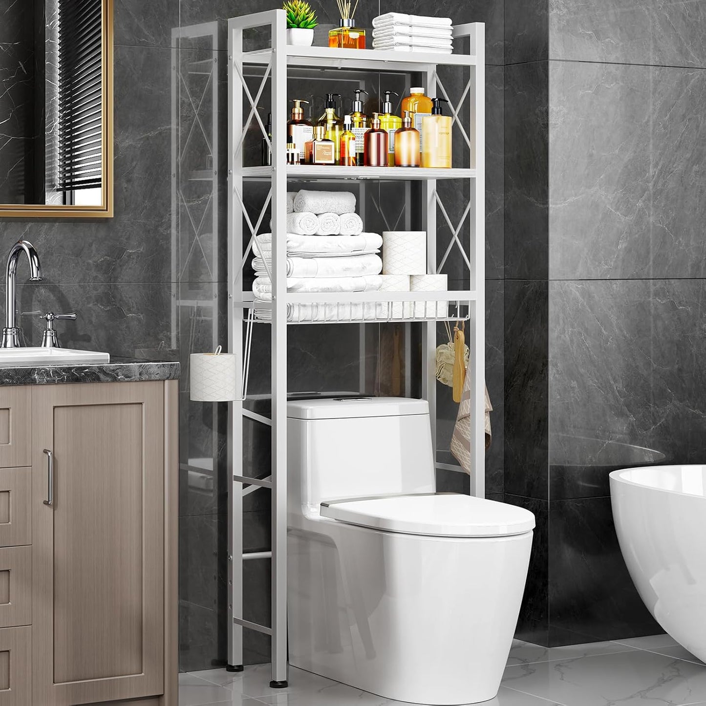 Biemlerfn Over The Toilet Storage with X Shape Side Guardrail