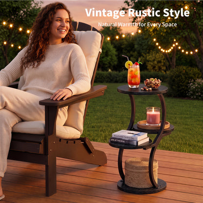 Biemlerfn 4-Tier Round Side Table, Small End Table with Metal Frame, Wood Nightstand for Patio, Sofa, Living Room & Bedroom