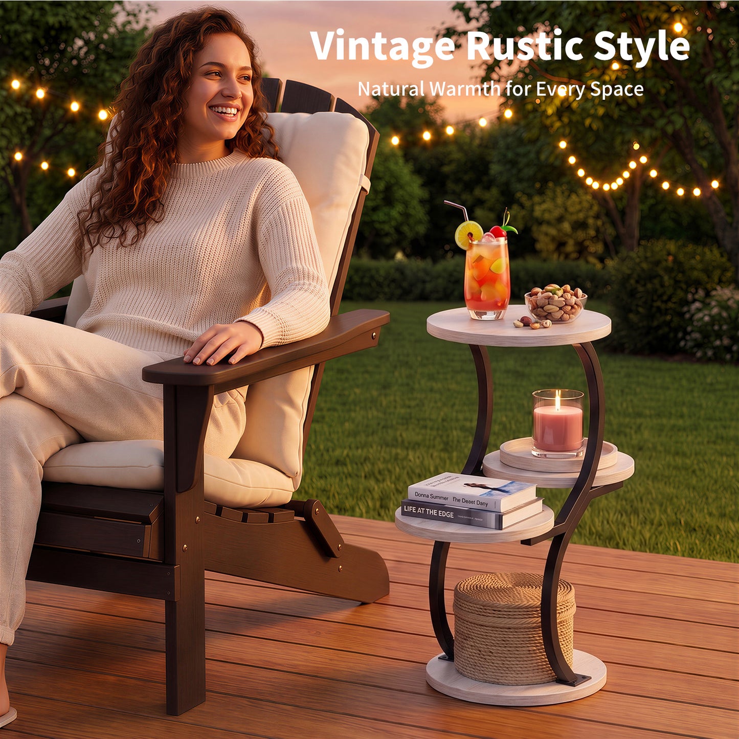 Biemlerfn 4-Tier Round Side Table, Small End Table with Metal Frame, Wood Nightstand for Patio, Sofa, Living Room & Bedroom