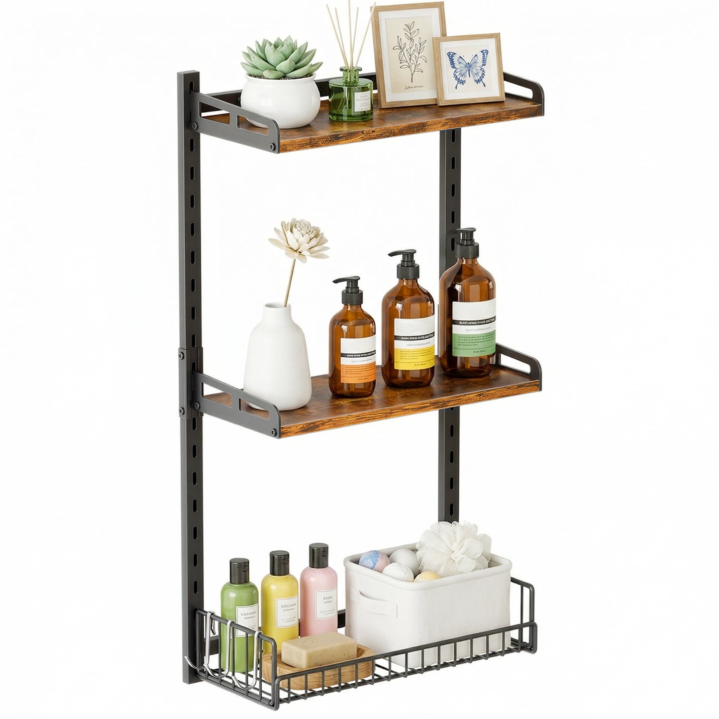 Biemlerfn 3-Tier Wall Mounted Bathroom Organizer Shelf, Space-Saving & Height-Adjustable Storage Rack for Toilet, Kitchen, Living Room
