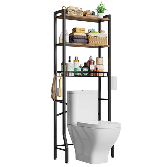 Biemlerfn Over The Toilet Storage Shelf, 3-Tier Wooden Bathroom Organizer Freestanding Space Saver