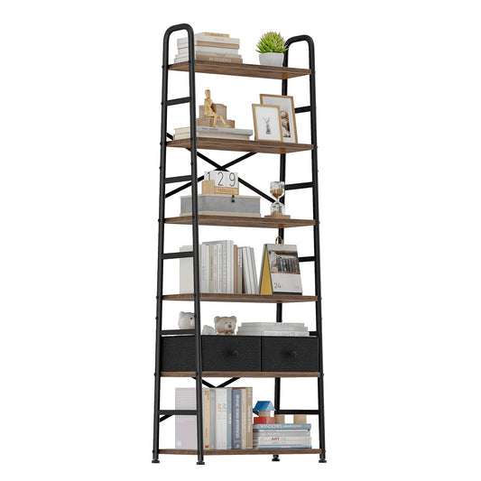 Biemlerfn 6 Tier Book Shelf, Ladder Bookcase with 2 Removable Drawers