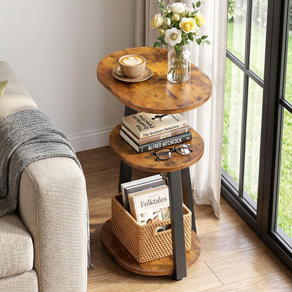 Biemlerfn 3-Tier Side Table, Small Round End Table with Metal Frame, Sofa Table Nightstand for Living Room, Bedroom