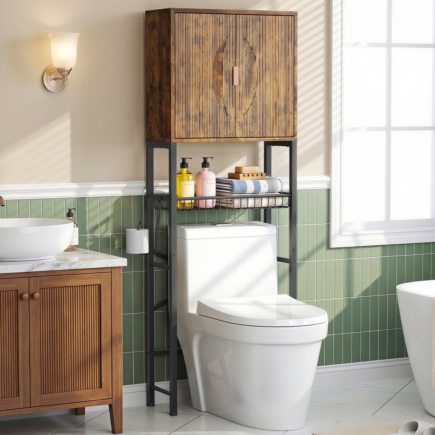 Wave Panel Bathroom Vanity with Sink, Modern Bathroom Cabinet with Storage, Space-Saving Vanity Unit