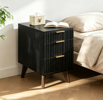 Biemlerfn 3 Drawer Side Table with Charging Station, Narrow End Table with Rear Open Storage Compartment, Wooden Accent Table for Bedroom, Living Room, 5.5FT Power Cord, Natural Wood-HET-05
