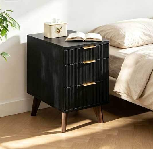 Biemlerfn 3 Drawer Side Table with Charging Station, Narrow End Table with Rear Open Storage Compartment, Wooden Accent Table for Bedroom, Living Room, 5.5FT Power Cord, Natural Wood-HET-05