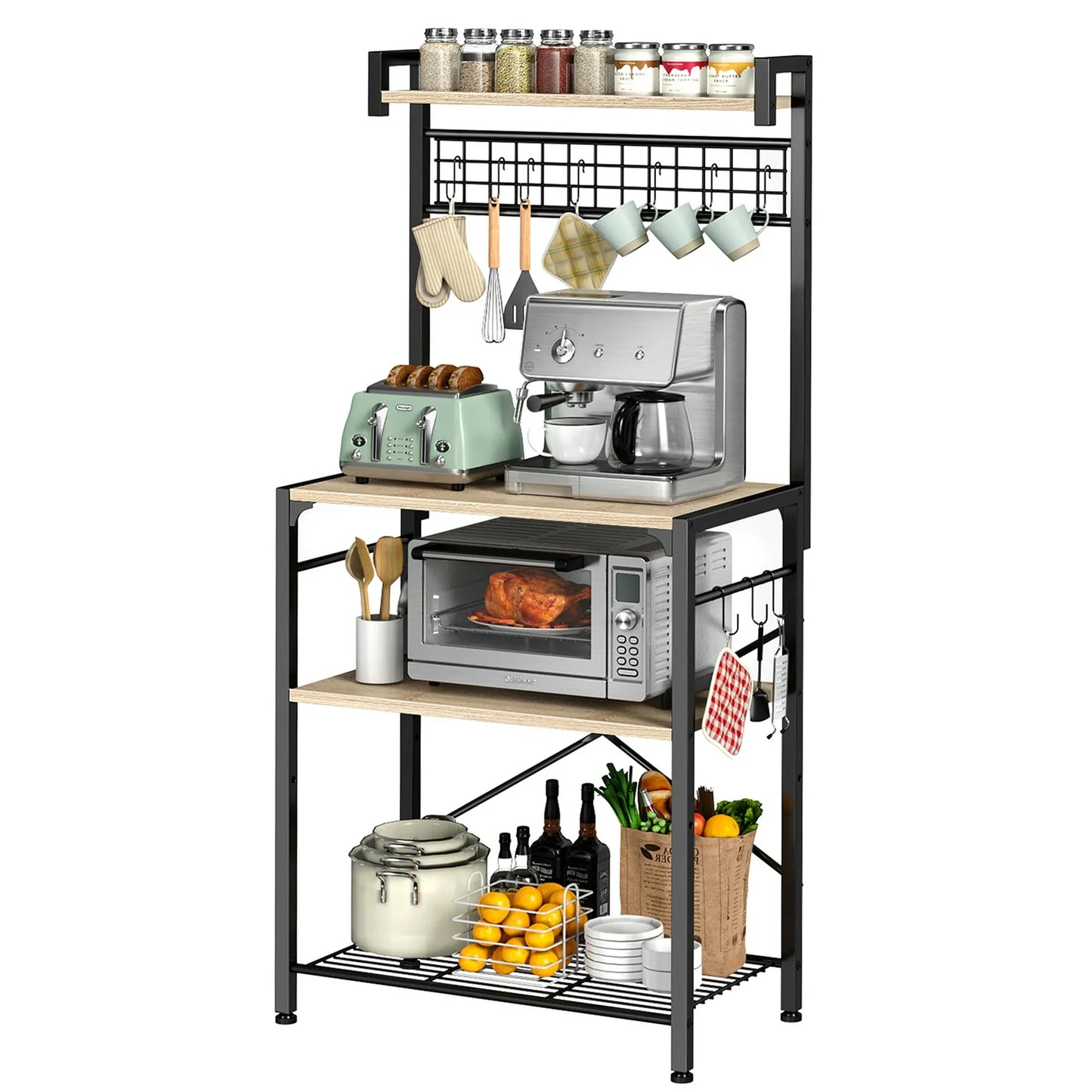 Biemlerfn Kitchen Bakers Rack with Hutch, 4 Tiers Coffee Bar Table, Adjustable