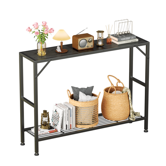 Biemlerfn Narrow Console Table, 11.22" Entryway Table Hallway Table with Storage Shelves, Sofa Table for Living Room, Foyer, Oak Gray