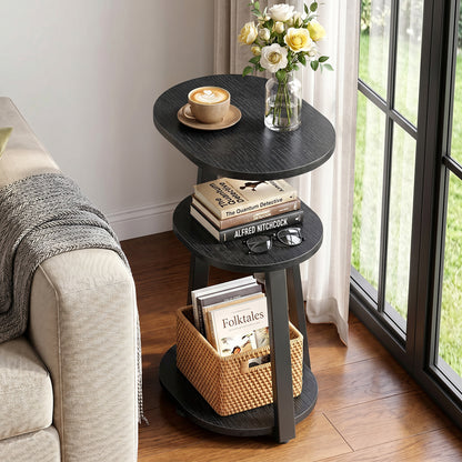 Biemlerfn 3-Tier Side Table, Small Round End Table with Metal Frame, Sofa Table Nightstand for Living Room, Bedroom