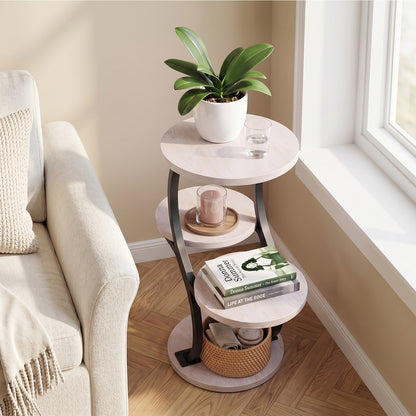 Biemlerfn 4-Tier Round Side Table, Small End Table with Metal Frame, Wood Nightstand for Patio, Sofa, Living Room & Bedroom