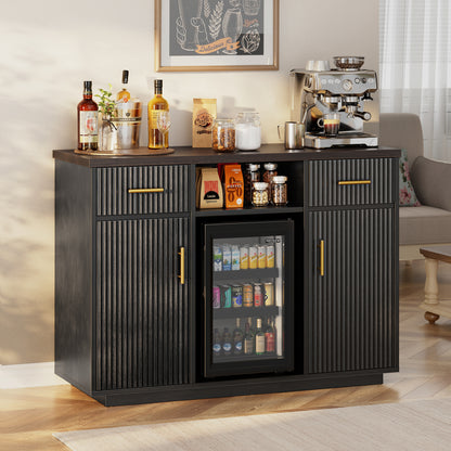Biemlerfn 55" Coffee Bar Cabinet with Mini Fridge Space, Sideboard Buffet Table & Liquor Cabinet with Power Outlet, Kitchen Hutch with Wine Glass Holder
