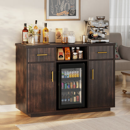 Biemlerfn 55" Coffee Bar Cabinet with Mini Fridge Space, Sideboard Buffet Table & Liquor Cabinet with Power Outlet, Kitchen Hutch with Wine Glass Holder