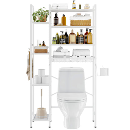 Biemlerfn Over The Toilet Storage Shelf, 8-Tier Wooden Bathroom Organizer Adjustable Saver Space Rack with Toilet Paper Holder