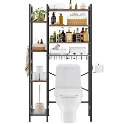 Biemlerfn Over The Toilet Storage Shelf, 8-Tier Wooden Bathroom Organizer Adjustable Saver Space Rack with Toilet Paper Holder