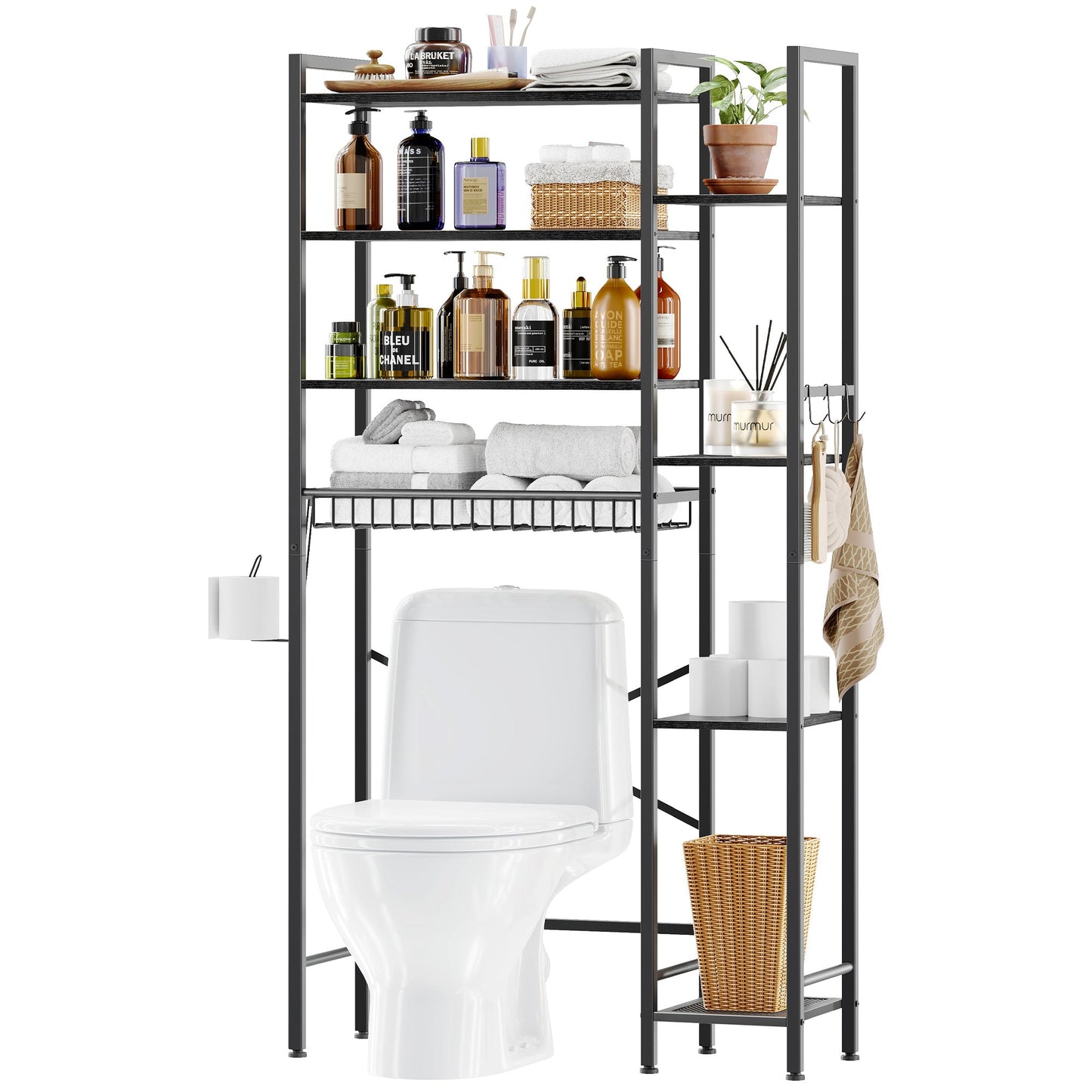 Biemlerfn Over The Toilet Storage Shelf, 8-Tier Wooden Bathroom Organizer, Adjustable