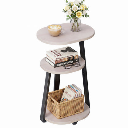 Biemlerfn 3-Tier Side Table, Small Round End Table with Metal Frame, Sofa Table Nightstand for Living Room, Bedroom