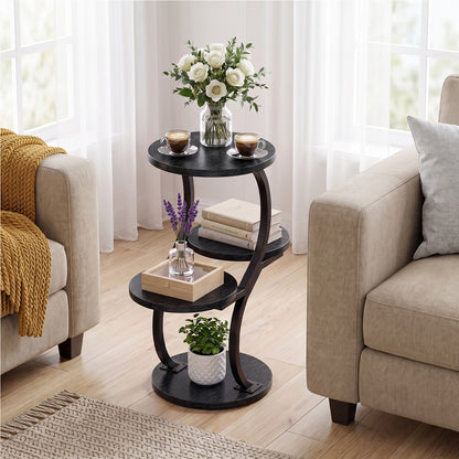Biemlerfn 4-Tier Round Side Table, Small End Table with Metal Frame, Wood Nightstand for Patio, Sofa, Living Room & Bedroom
