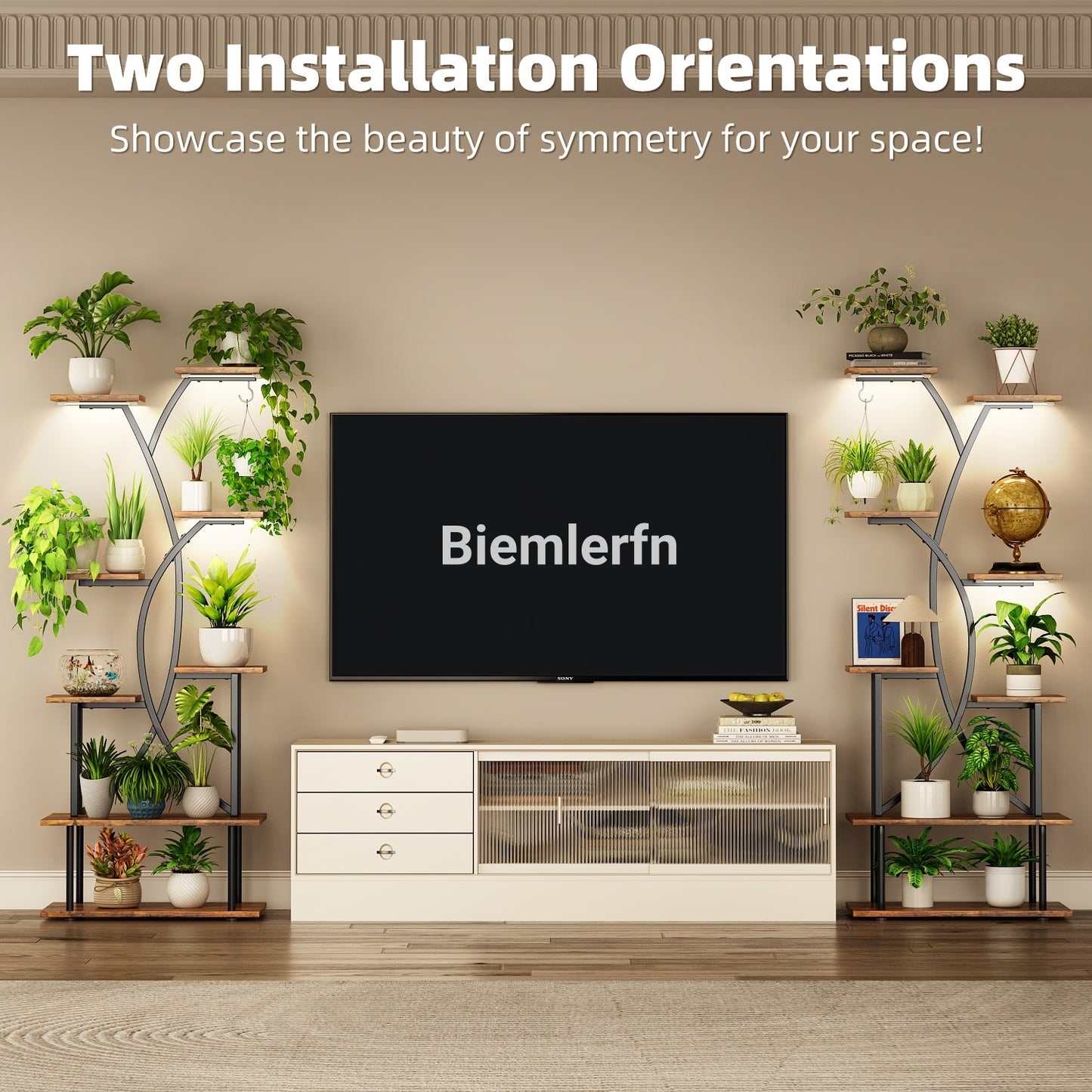 Plant Stand with Grow Lights, Biemlerfn 67" Tall Plant Shelf Indoor, 8 Tier Display Rack, Tree-Shape Metal Flower Holder for Home Living Room Office