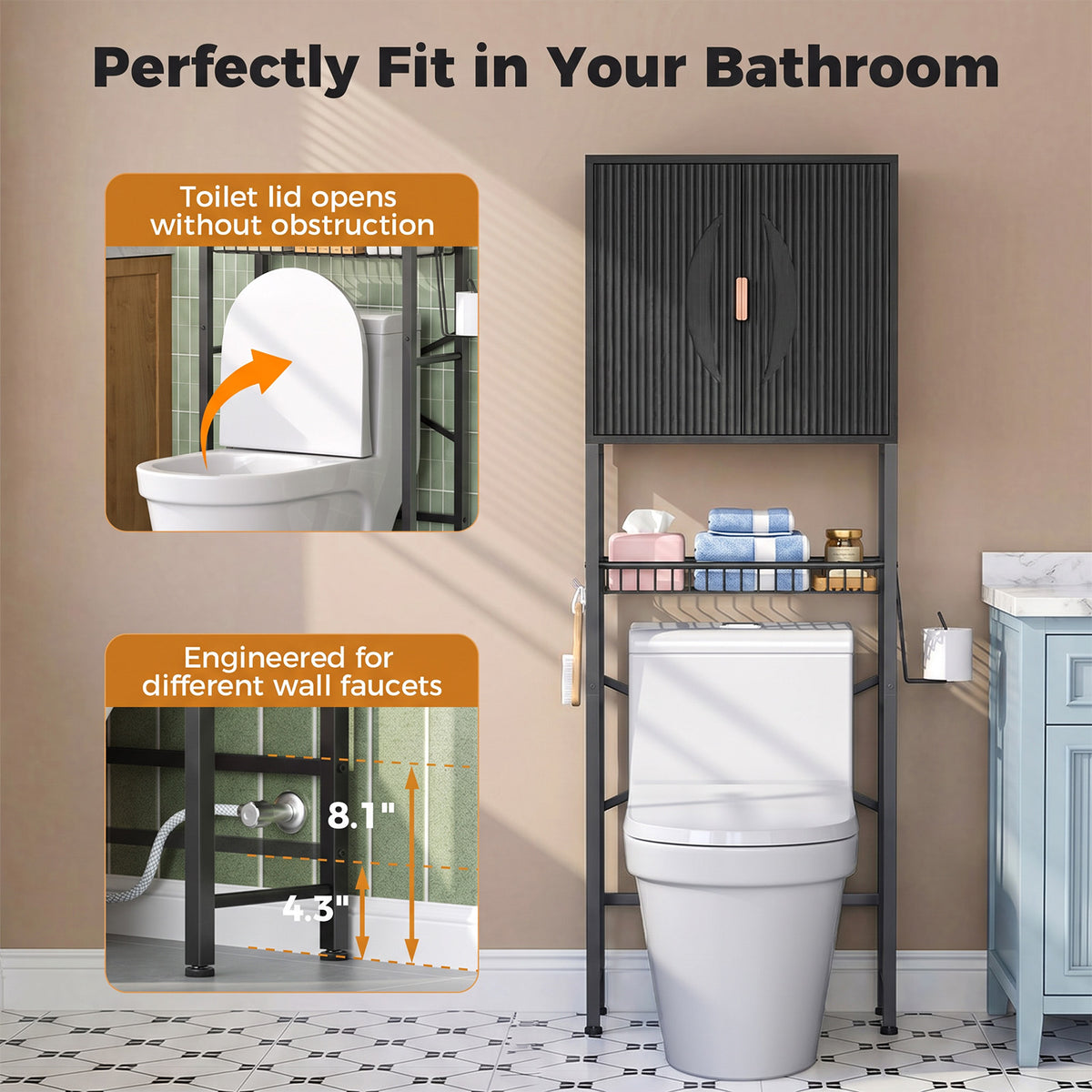 Wave Panel Bathroom Vanity with Sink, Modern Bathroom Cabinet with Storage, Space-Saving Vanity Unit