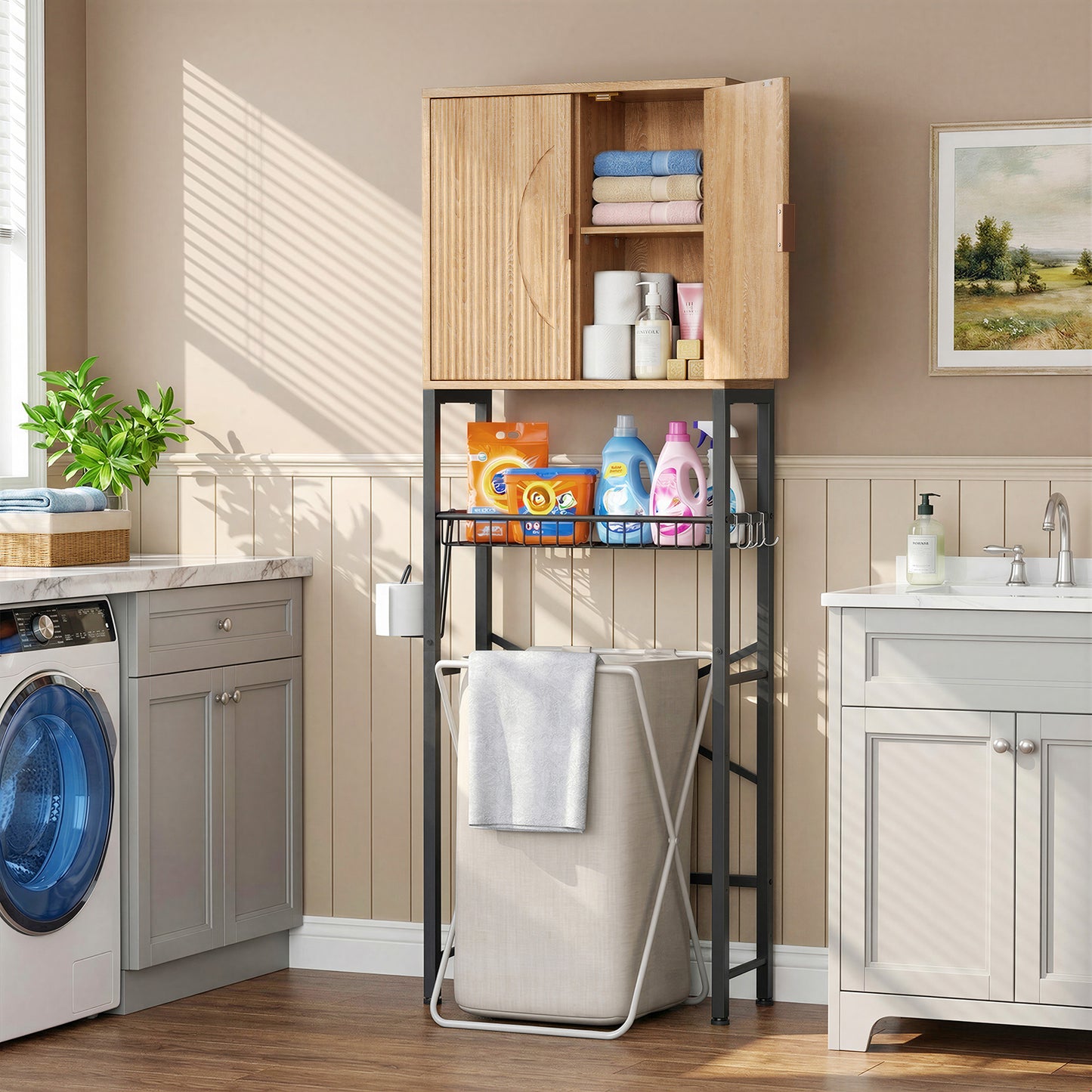 Wave Panel Bathroom Vanity with Sink, Modern Bathroom Cabinet with Storage, Space-Saving Vanity Unit