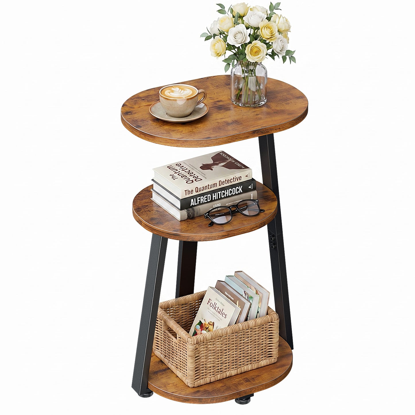 Biemlerfn 3-Tier Side Table, Small Round End Table with Metal Frame, Sofa Table Nightstand for Living Room, Bedroom