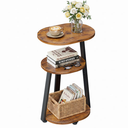 Biemlerfn 3-Tier Side Table, Small Round End Table with Metal Frame, Sofa Table Nightstand for Living Room, Bedroom