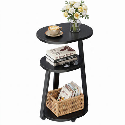Biemlerfn 3-Tier Side Table, Small Round End Table with Metal Frame, Sofa Table Nightstand for Living Room, Bedroom
