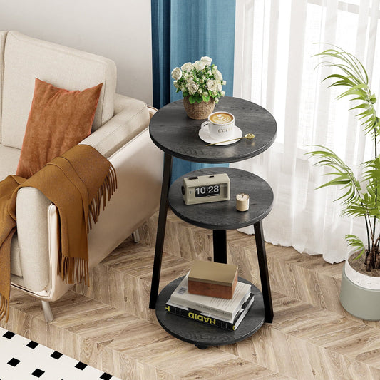 Biemlerfn End Side Table, Round Sofa Table with Metal Frame, 3-Tier Coffee Table Nightstand for Home