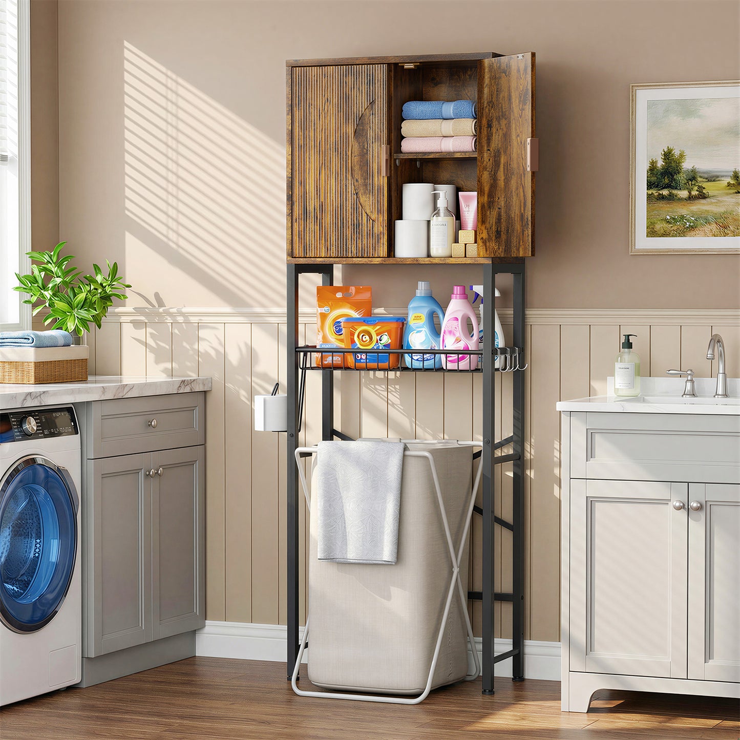 Wave Panel Bathroom Vanity with Sink, Modern Bathroom Cabinet with Storage, Space-Saving Vanity Unit