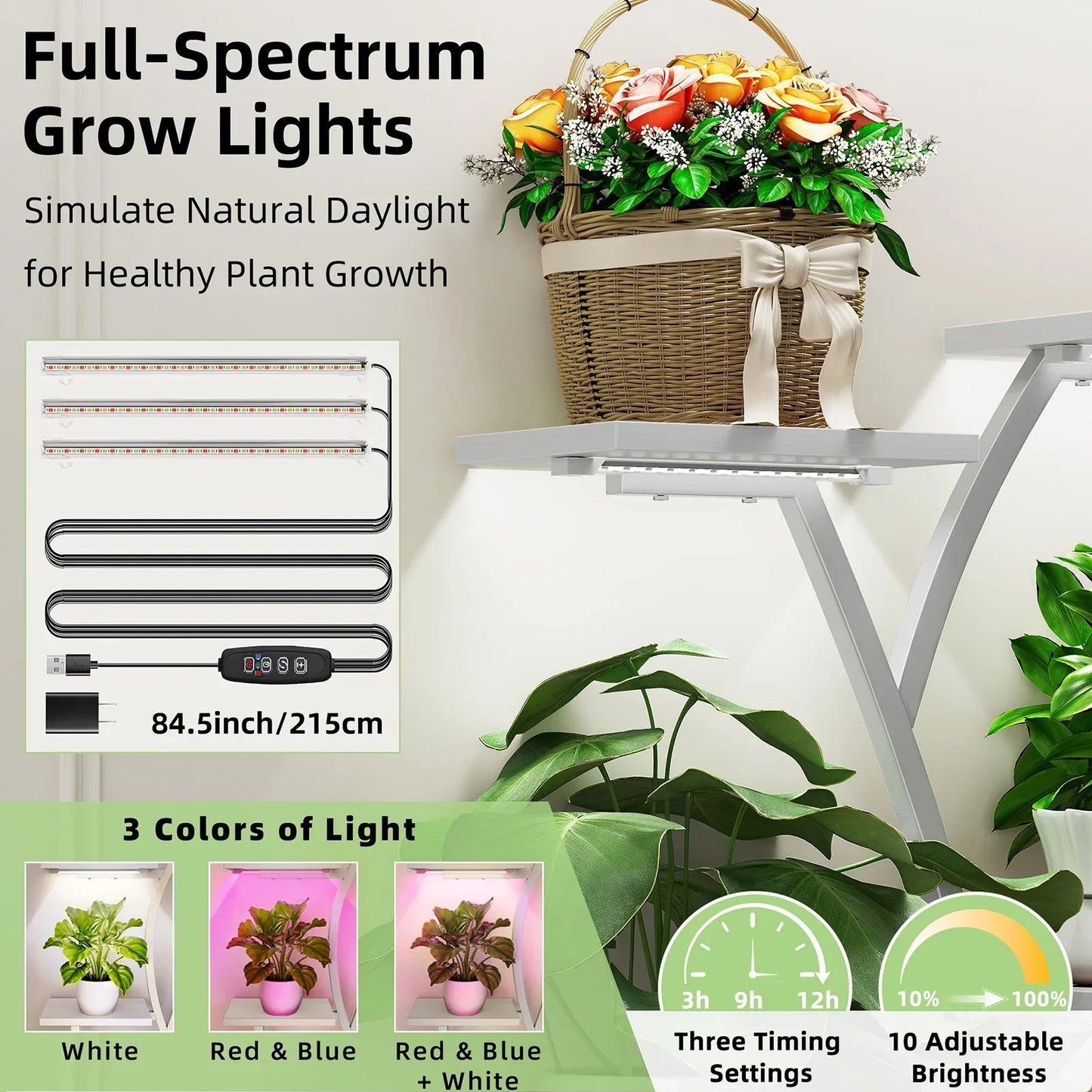 Biemlerfn Plant Stand with Grow Lights, 67" Tall Plant Shelf Indoor