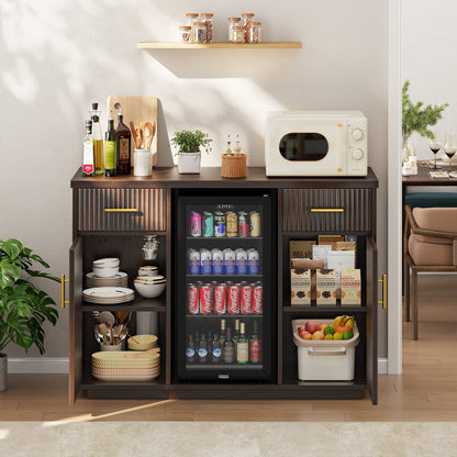 Biemlerfn 55" Coffee Bar Cabinet with Mini Fridge Space, Sideboard Buffet Table & Liquor Cabinet with Power Outlet, Kitchen Hutch with Wine Glass Holder