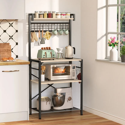 Biemlerfn Kitchen Bakers Rack with Hutch, 4 Tiers Coffee Bar Table, Adjustable