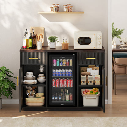 Biemlerfn 55" Coffee Bar Cabinet with Mini Fridge Space, Sideboard Buffet Table & Liquor Cabinet with Power Outlet, Kitchen Hutch with Wine Glass Holder