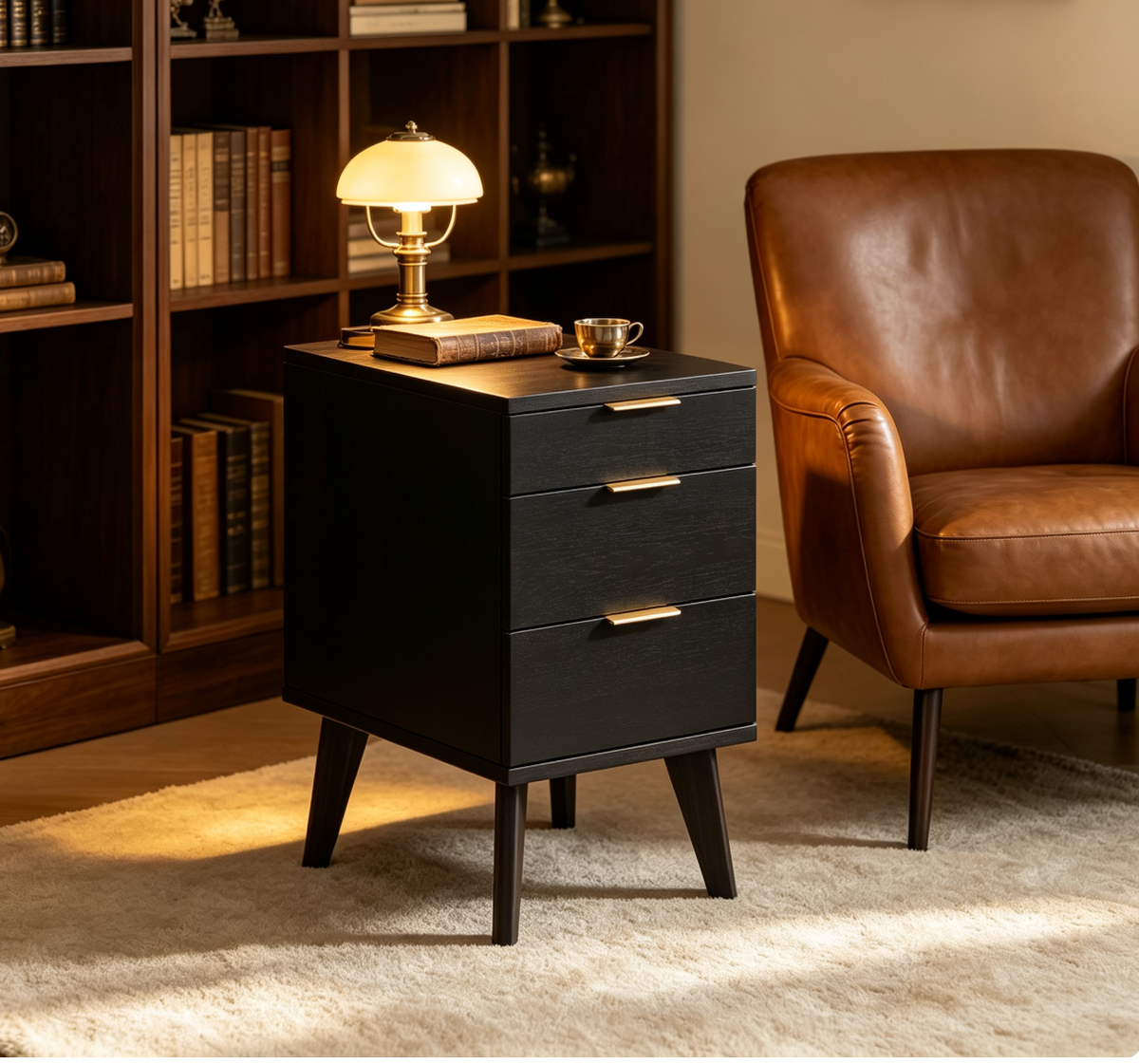 Biemlerfn 3 Drawer Side Table with Charging Station, Narrow End Table with Rear Open Storage Compartment, Wooden Accent Table for Bedroom, Living Room, 5.5FT Power Cord, Natural Wood-HET-05