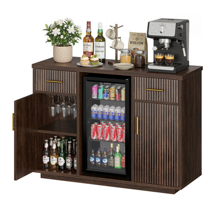 Biemlerfn 55" Coffee Bar Cabinet with Mini Fridge Space, Sideboard Buffet Table & Liquor Cabinet with Power Outlet, Kitchen Hutch with Wine Glass Holder