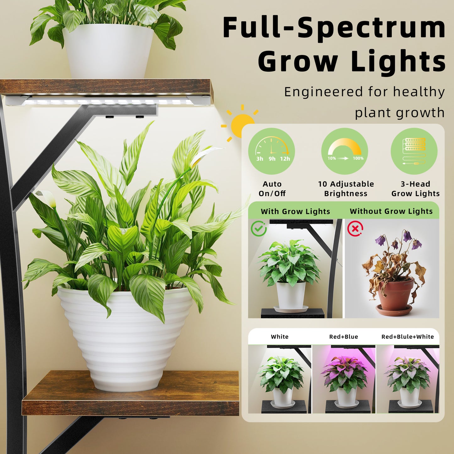 Biemlerfn Plant Stand with Grow Light, Perfect for Living Rooms and Offices