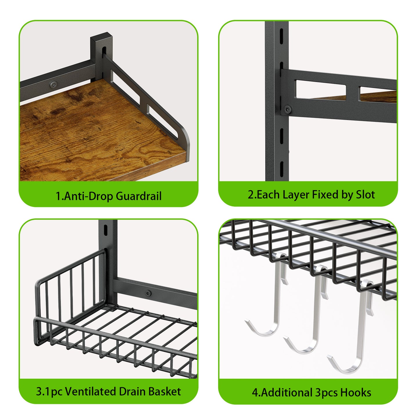 Biemlerfn 3-Tier Wall Mounted Bathroom Organizer Shelf, Space-Saving & Height-Adjustable Storage Rack for Toilet, Kitchen, Living Room