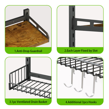 Biemlerfn 3-Tier Wall Mounted Bathroom Organizer Shelf, Space-Saving & Height-Adjustable Storage Rack for Toilet, Kitchen, Living Room