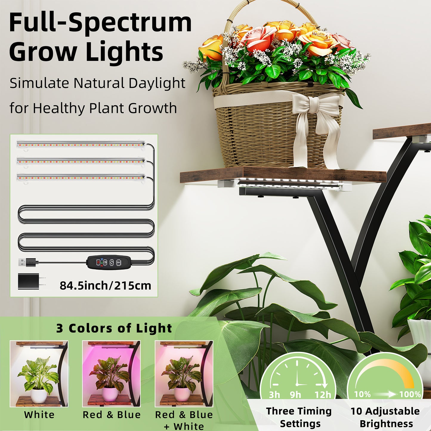 Plant Stand with Grow Lights, Biemlerfn 67" Tall Plant Shelf Indoor, 8 Tier Display Rack, Tree-Shape Metal Flower Holder for Home Living Room Office