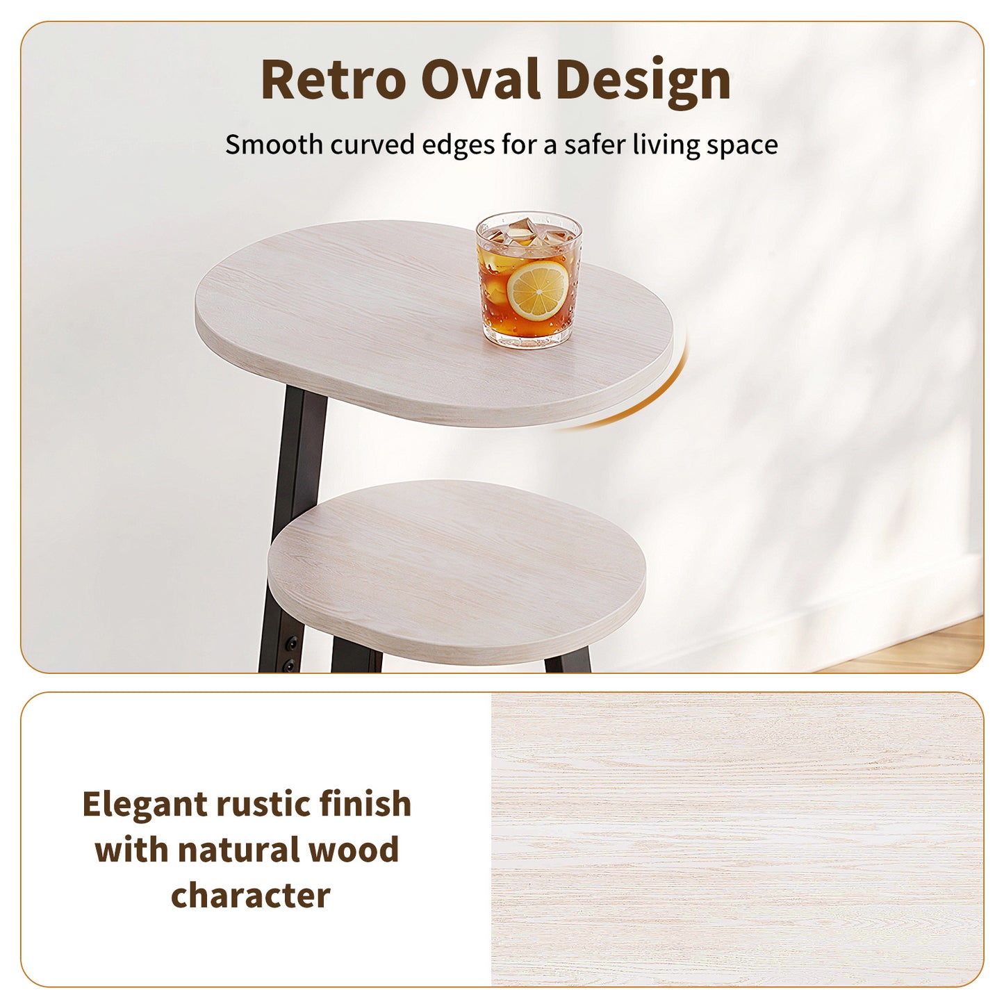 Biemlerfn 3-Tier Side Table, Small Round End Table with Metal Frame, Sofa Table Nightstand for Living Room, Bedroom
