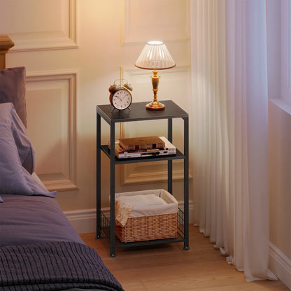 Biemlerfn 3-Tier End Side Table, Movable Record Player Stand with Vinyl Record Storage