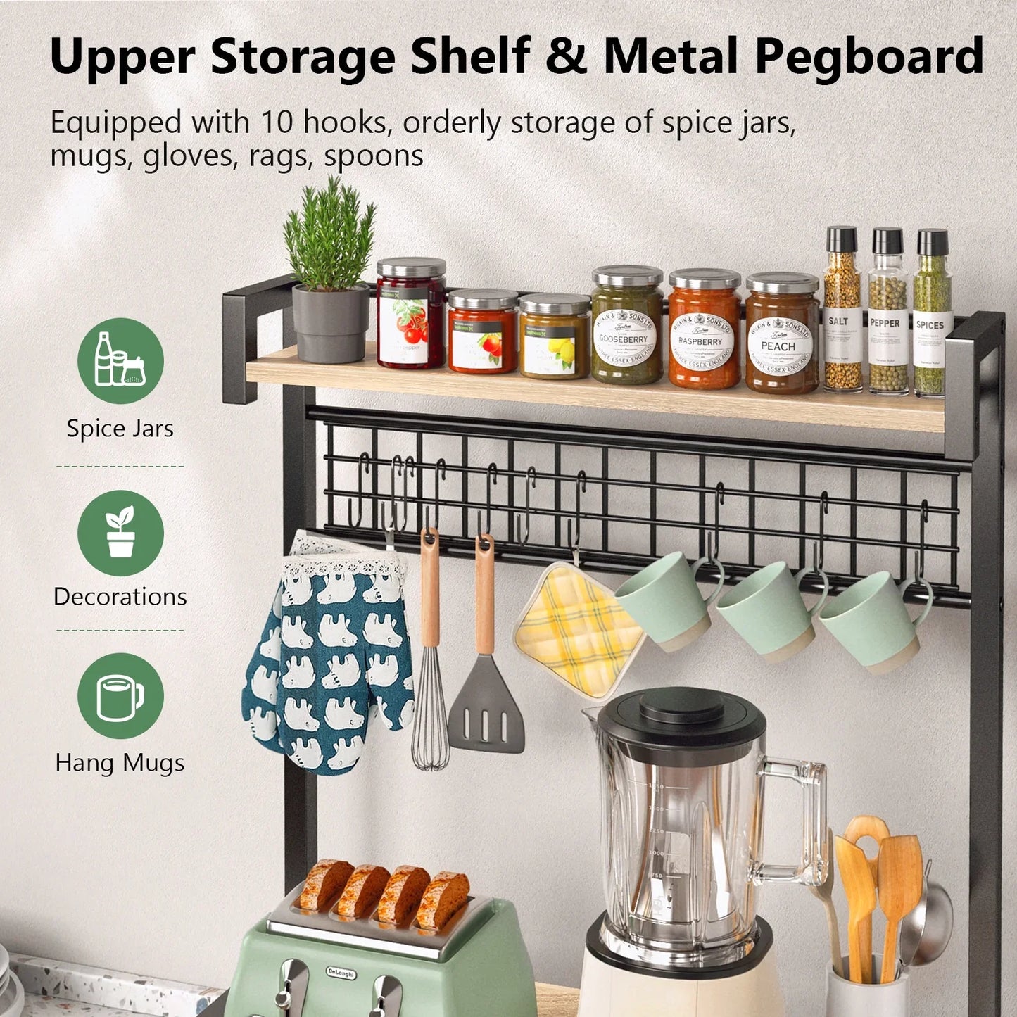 Biemlerfn Kitchen Bakers Rack with Hutch, 4 Tiers Coffee Bar Table, Adjustable