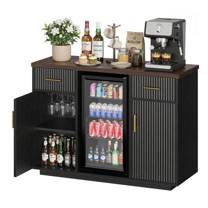Biemlerfn 55" Coffee Bar Cabinet with Mini Fridge Space, Sideboard Buffet Table & Liquor Cabinet with Power Outlet, Kitchen Hutch with Wine Glass Holder