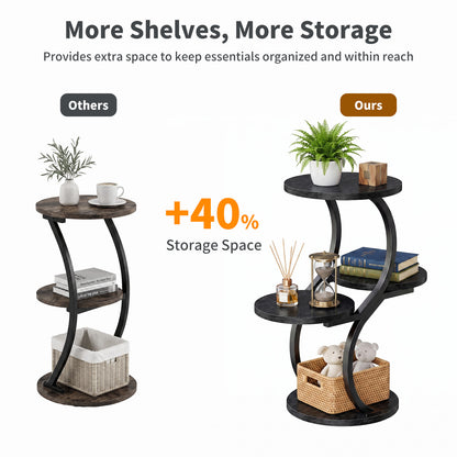 Biemlerfn 4-Tier Round Side Table, Small End Table with Metal Frame, Wood Nightstand for Patio, Sofa, Living Room & Bedroom
