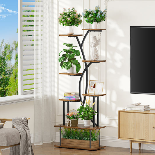 Plant Stand with Grow Lights, Biemlerfn 67" Tall Plant Shelf Indoor, 8 Tier Display Rack, Tree-Shape Metal Flower Holder for Home Living Room Office
